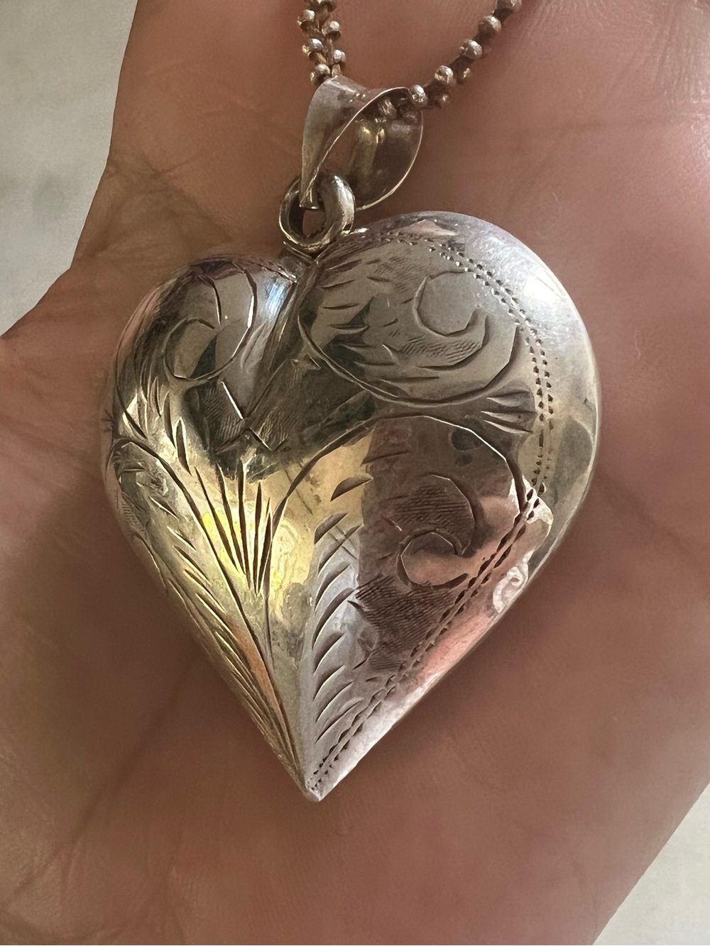 Vintage Sterling Silver Oversized 2” Puffy Heart Necklace 925 Statement 22g - Picture 3 of 16
